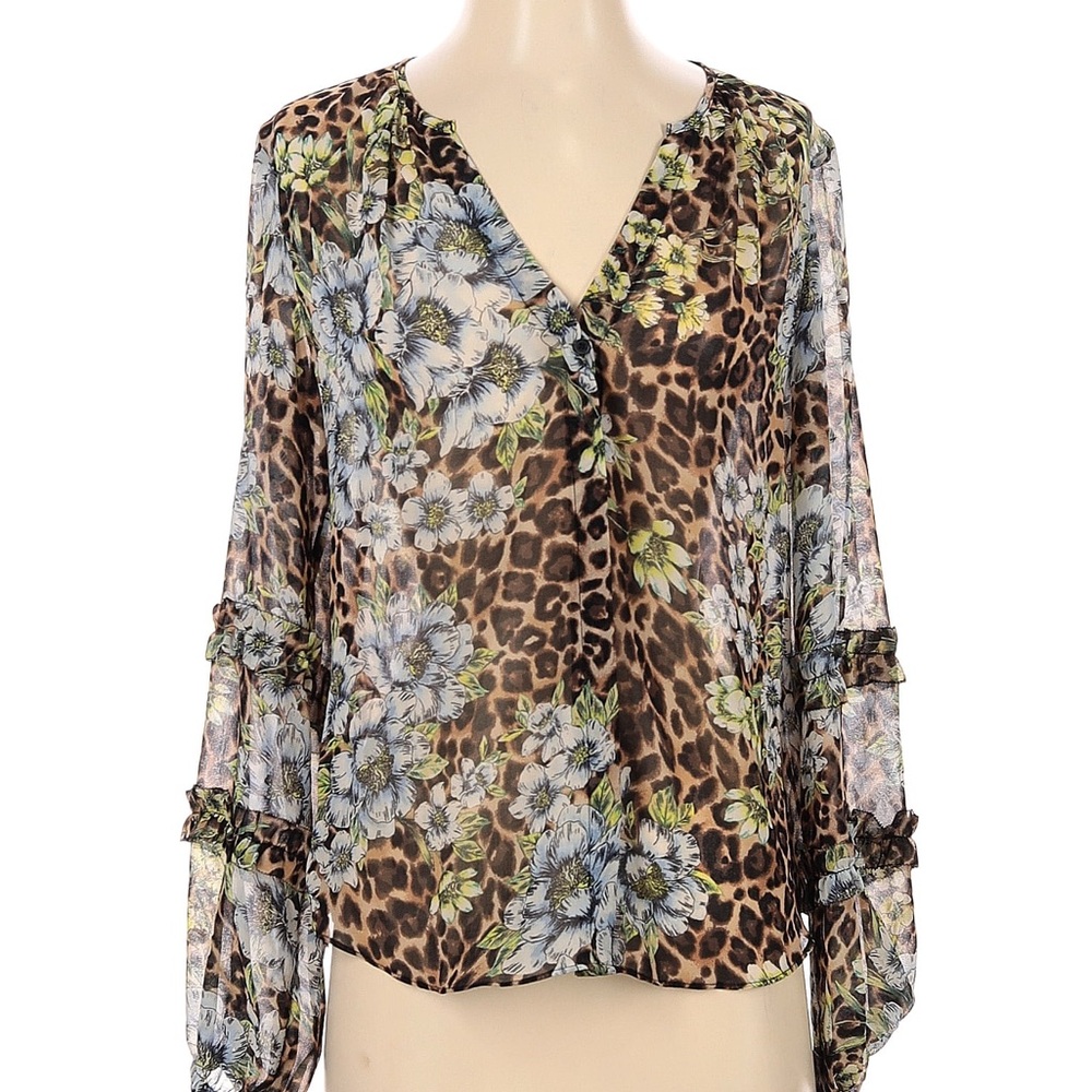 White House, black market women’s long sleeve sheer animal print blouse